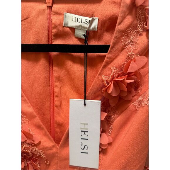 HELSI Sidney Long Sleeve Floral Minidress in Coral Cocktail Party Size XS NWT - Picture 6 of 8